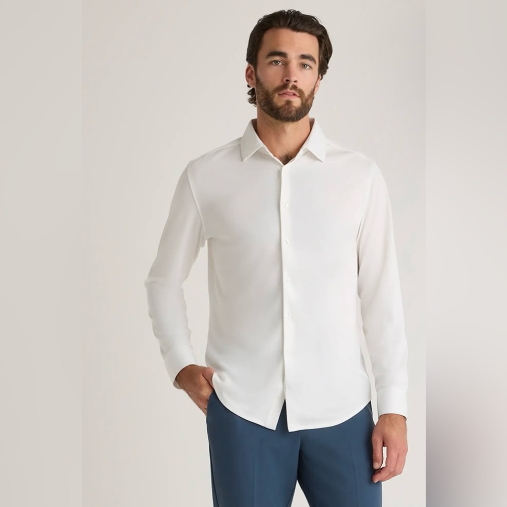 Quince Men's Commuter Stretch Pique Long Sleeve White Shirt